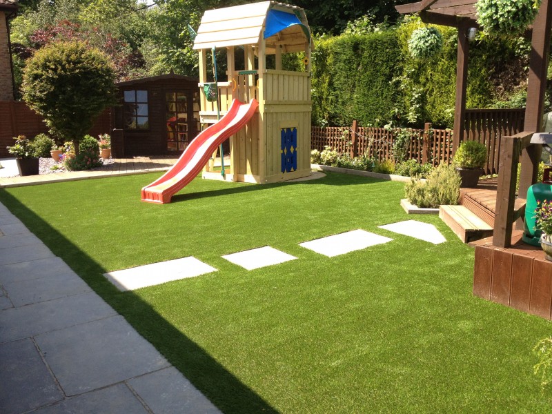using synthetic grass for the playground.