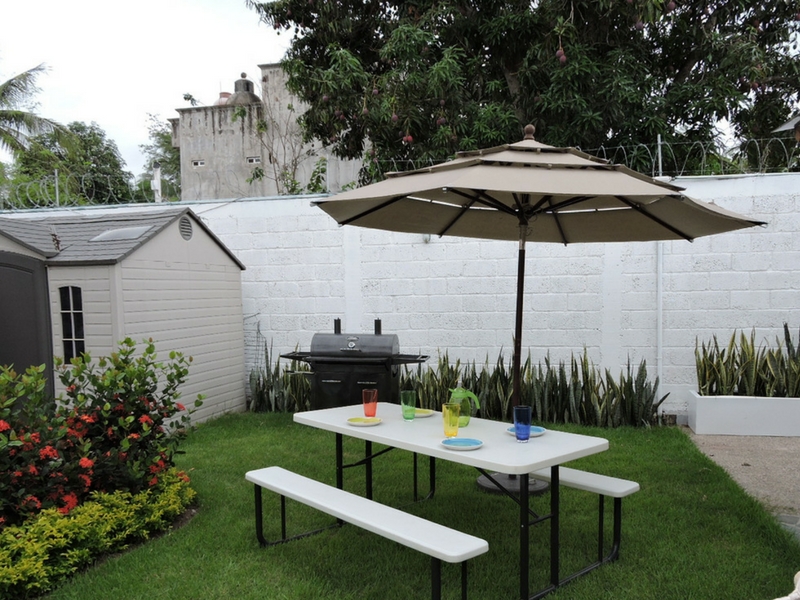 use a simple table in the garden.