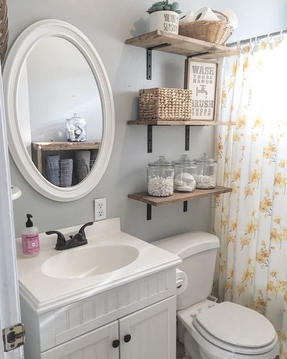 floating shelves bathroom sink