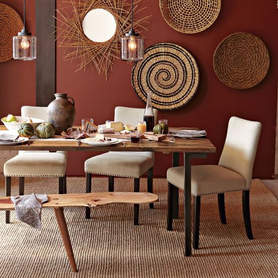 rattan plates display for dining room