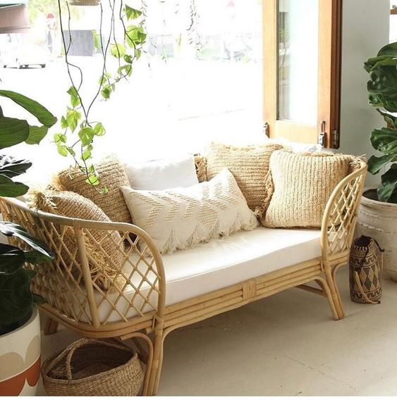 rattan couch for simple living room