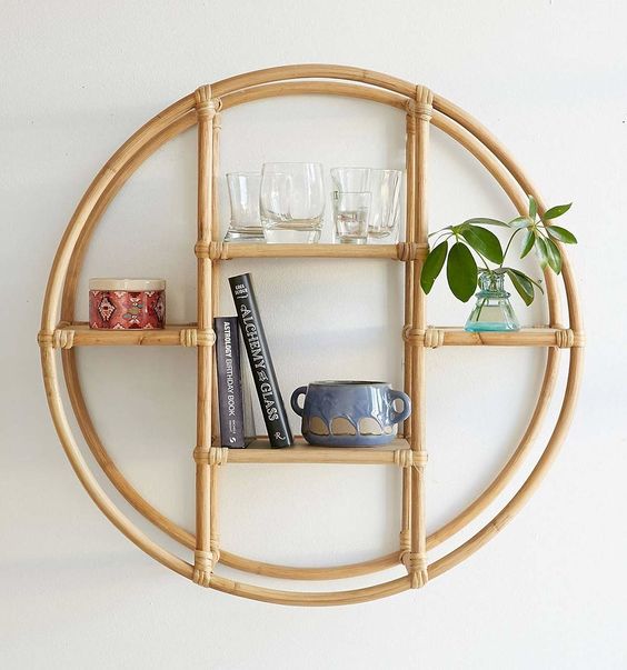 rattan floating wall shelf