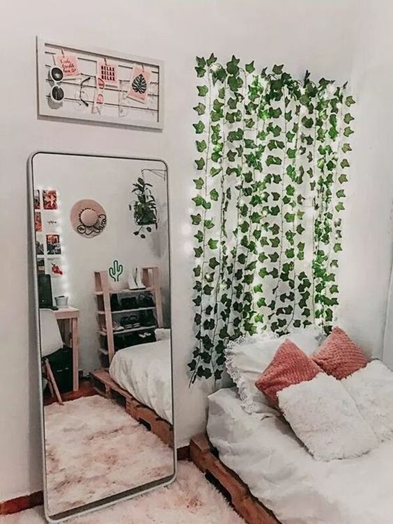 synthetic vines and string light for bedroom decor