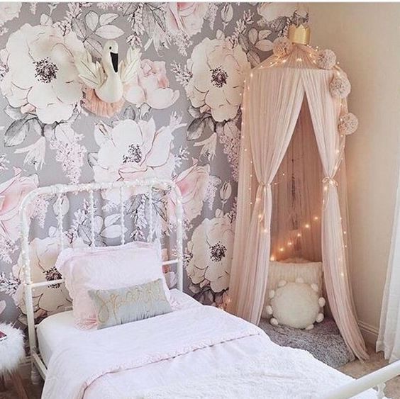 beautiful kid room with wall mural