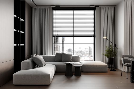 comfortable modern minimalist monocrome living room
