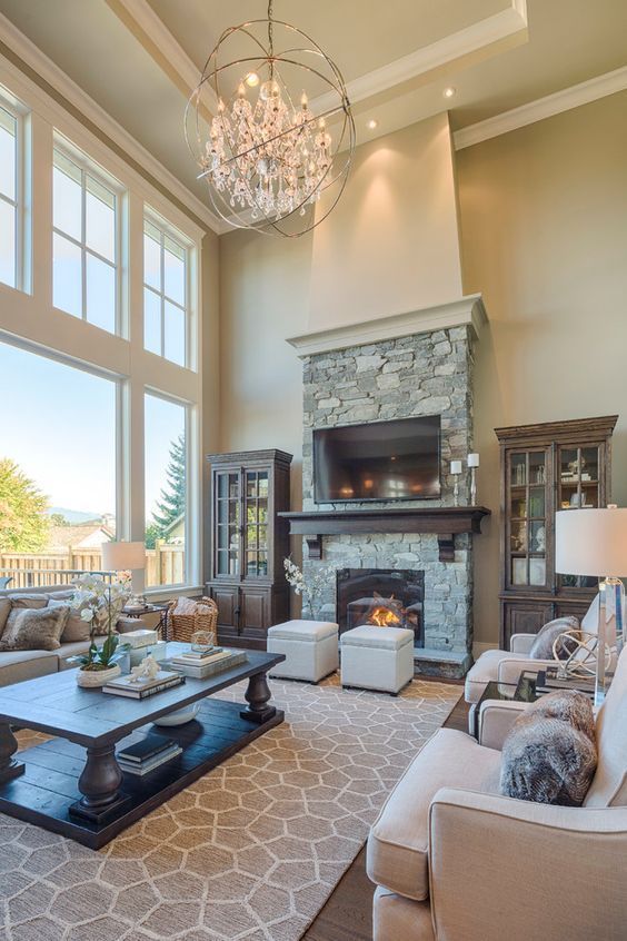 cozy large living room with natural accent