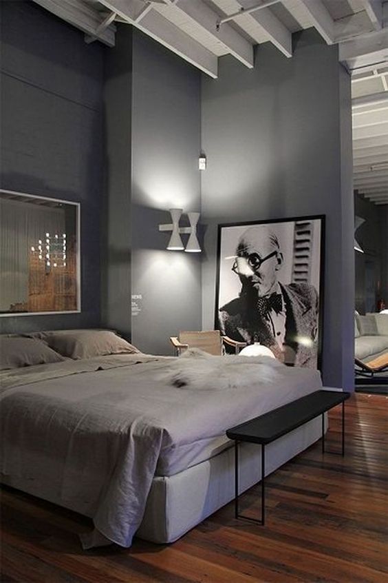 aesthetic grey men bedroom